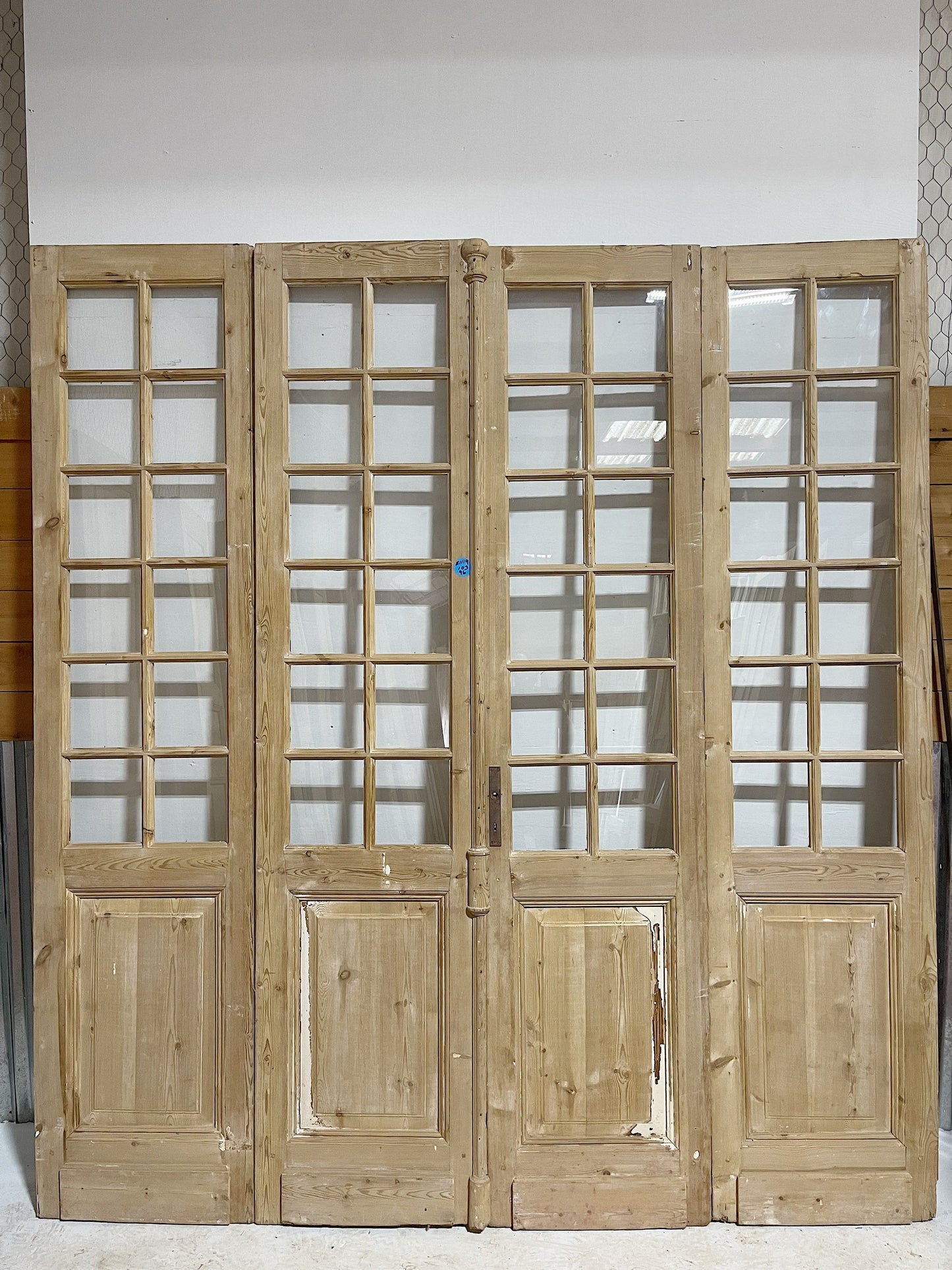 Antique French doors (103.5x96) with glass, 4 piece set E1119