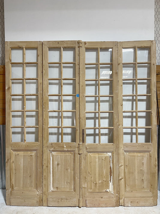 Antique French doors (103.5x96) with glass, 4 piece set E1119