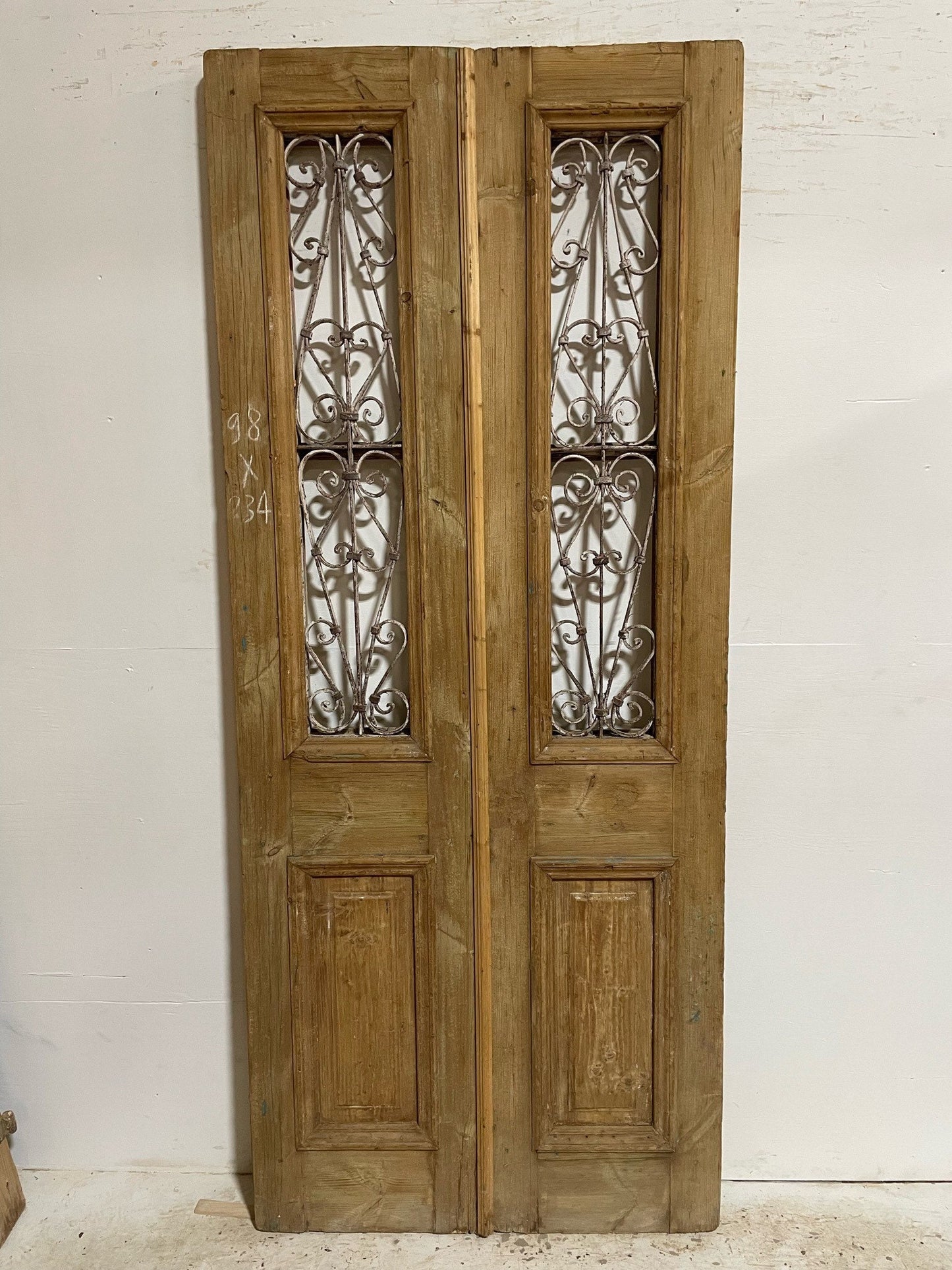 Antique French door (92x38.5) with metal E16