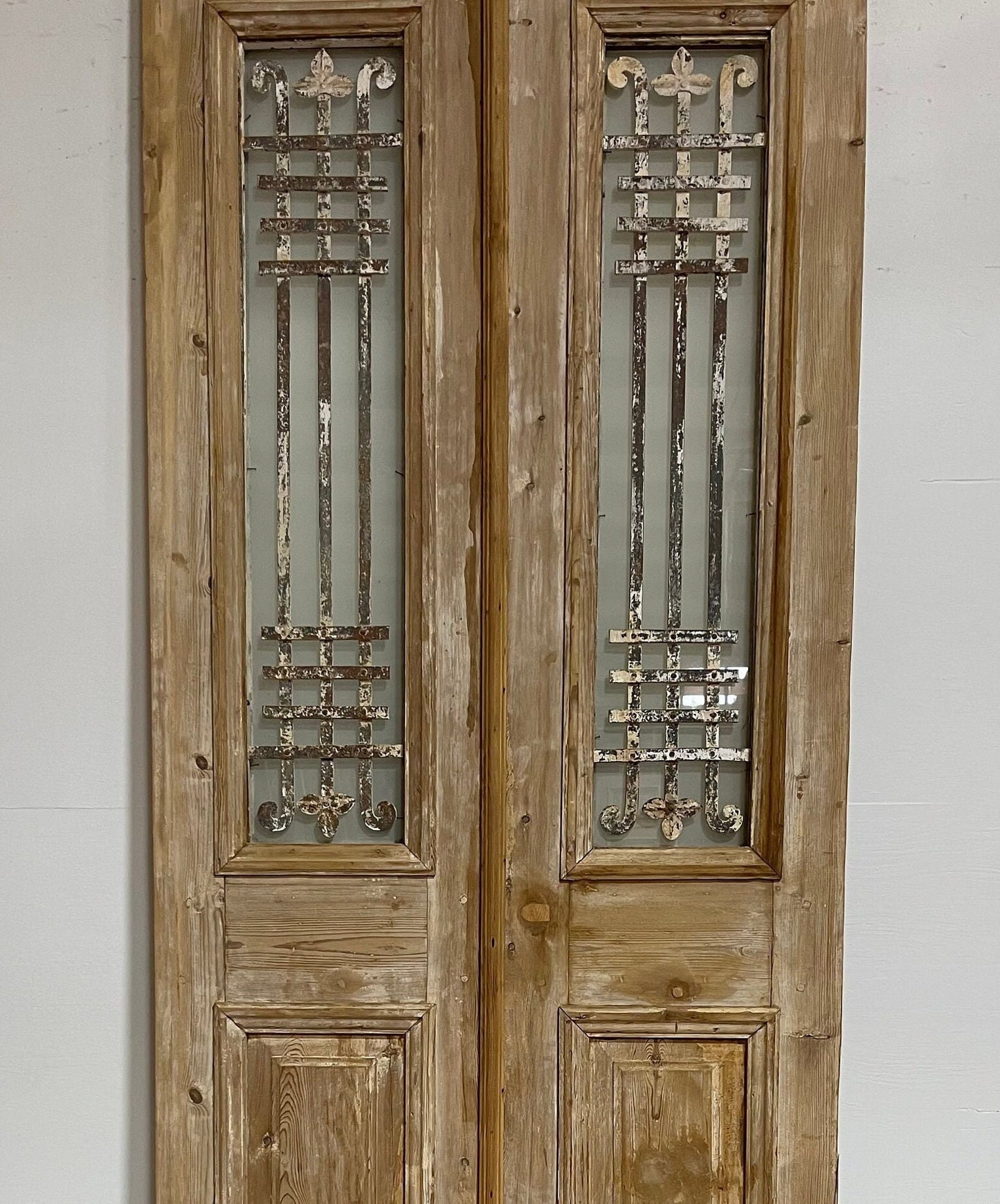 Antique French panel door with metal (98.25x41) G1443s