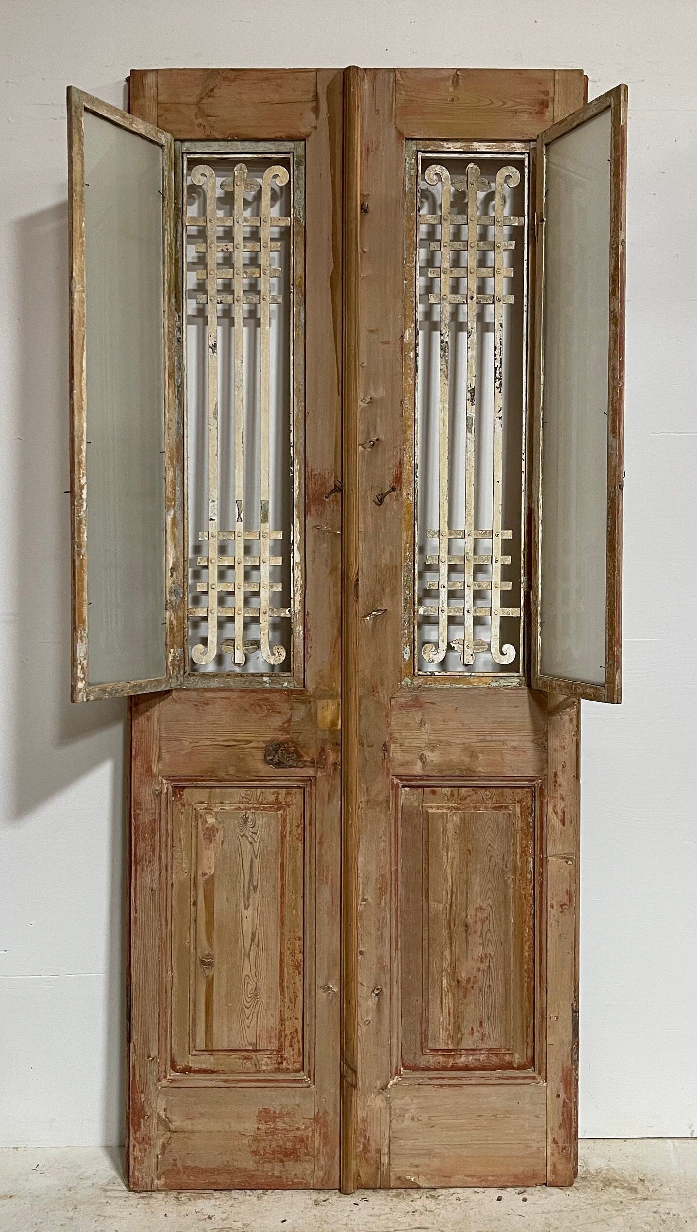 Antique French panel door with metal (98.25x41) G1443s