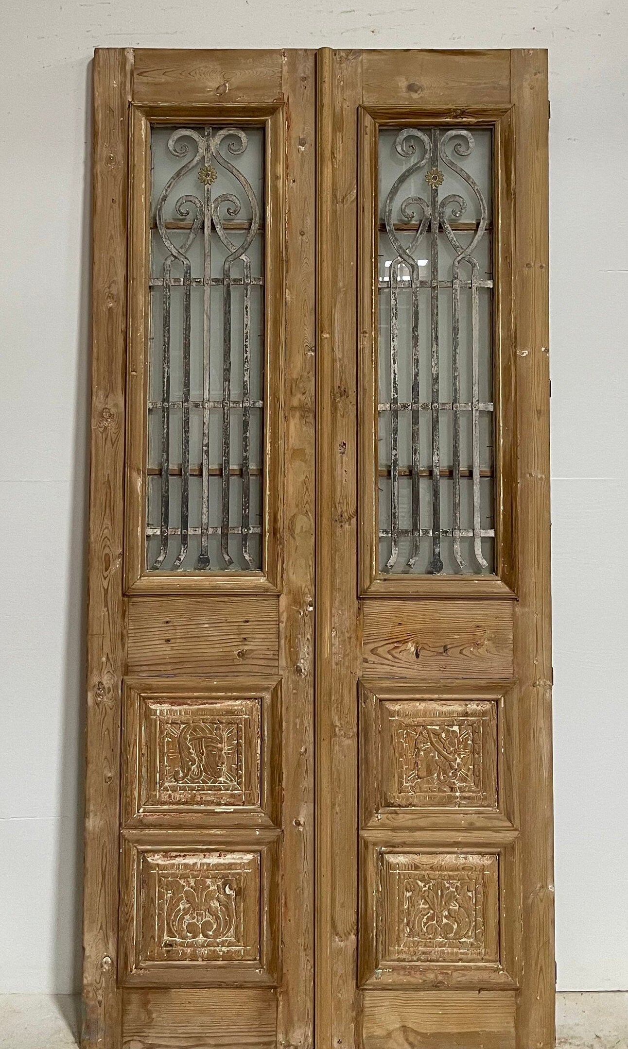 Antique French panel door with metal (87x40.75) G0997s