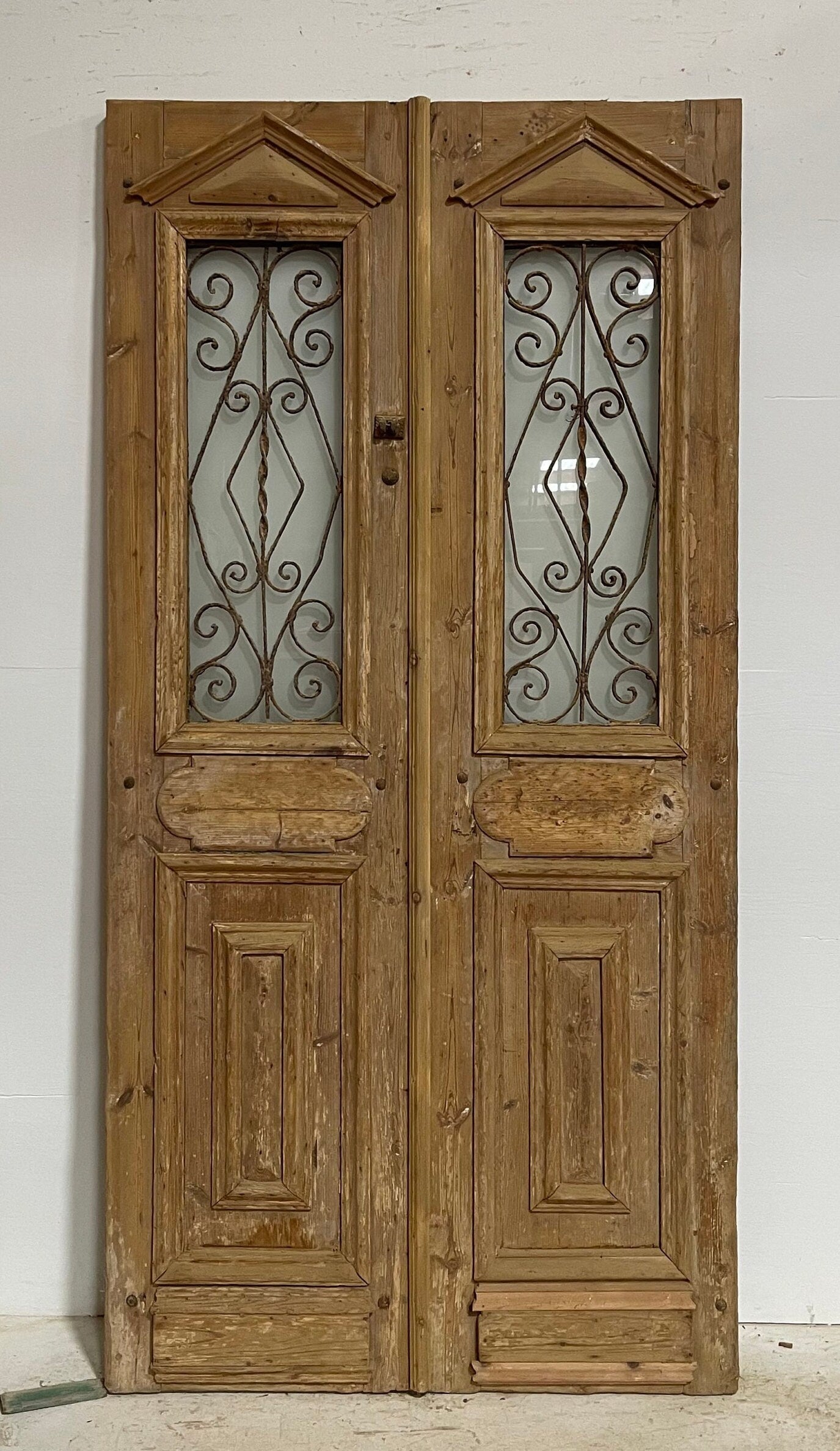 Antique French panel door with metal (87x42.75) G0963s