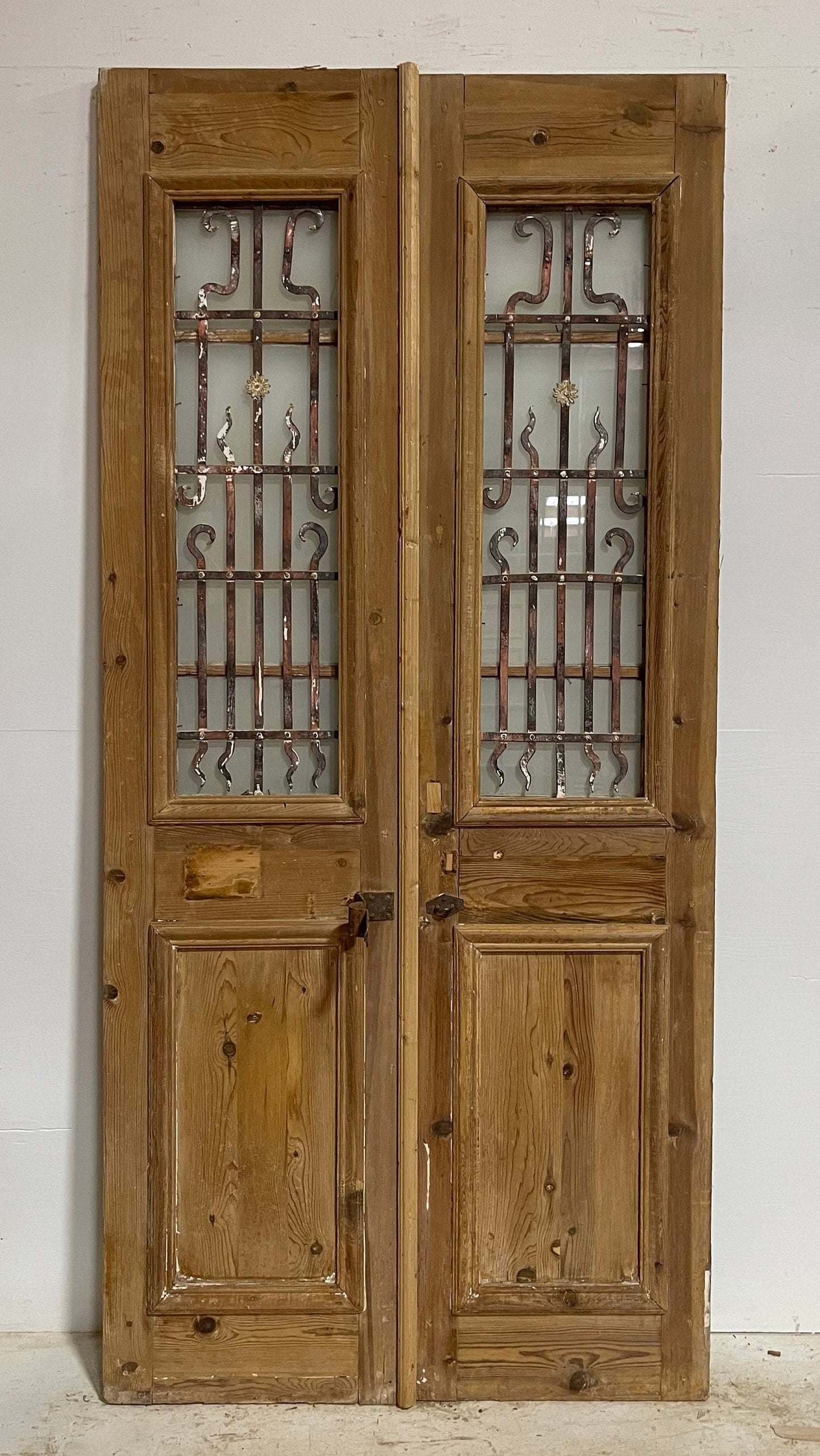 Antique French panel door with iron (95x44.25) G1009s