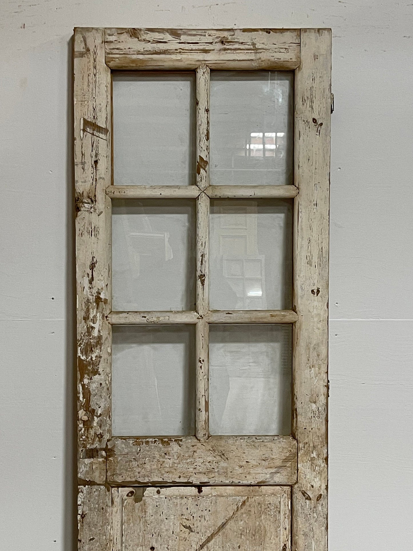 Antique French panel door with glass (80x27.5) G1532s