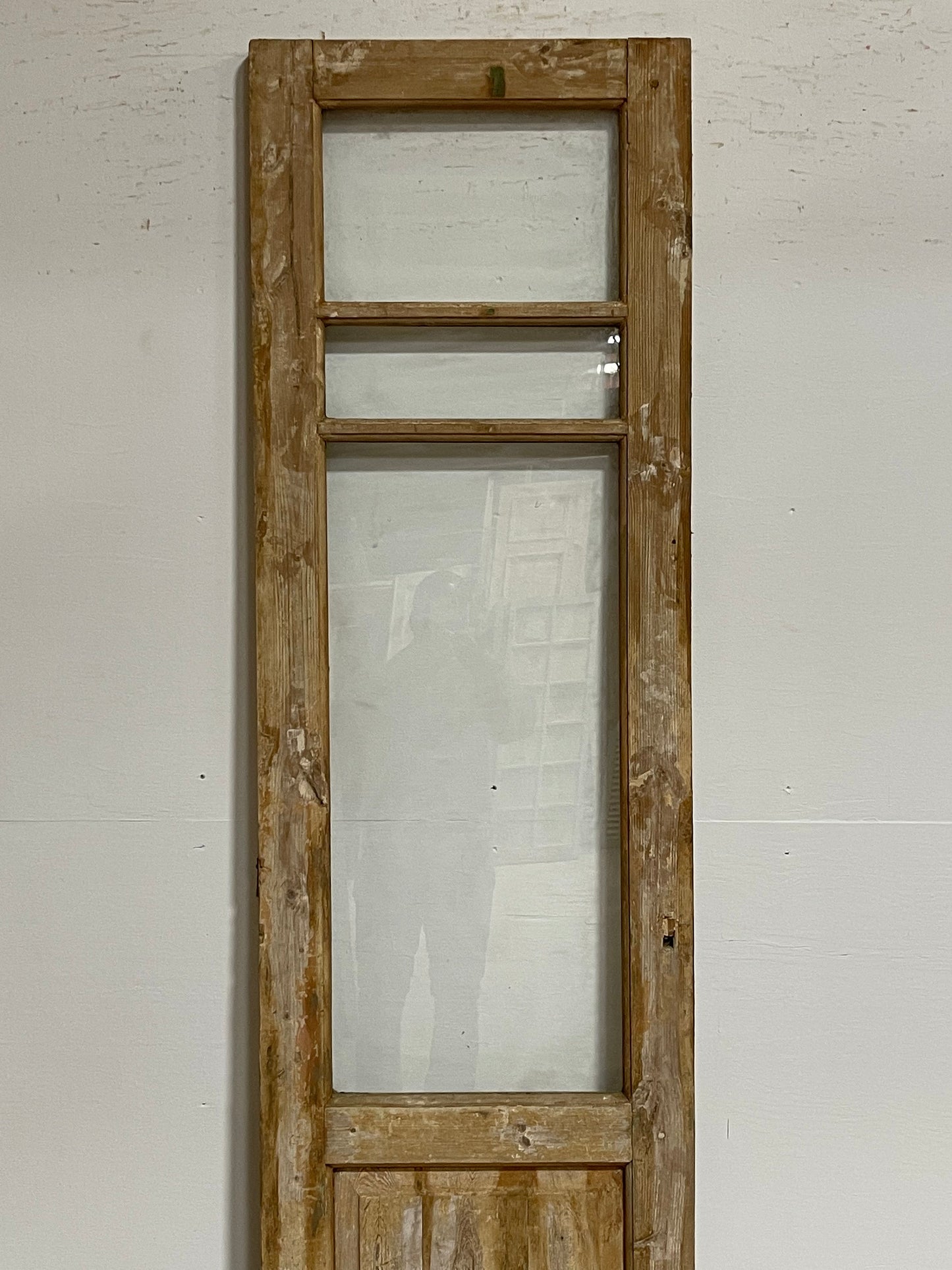 Antique French panel door with glass (89.25x23) G1405s