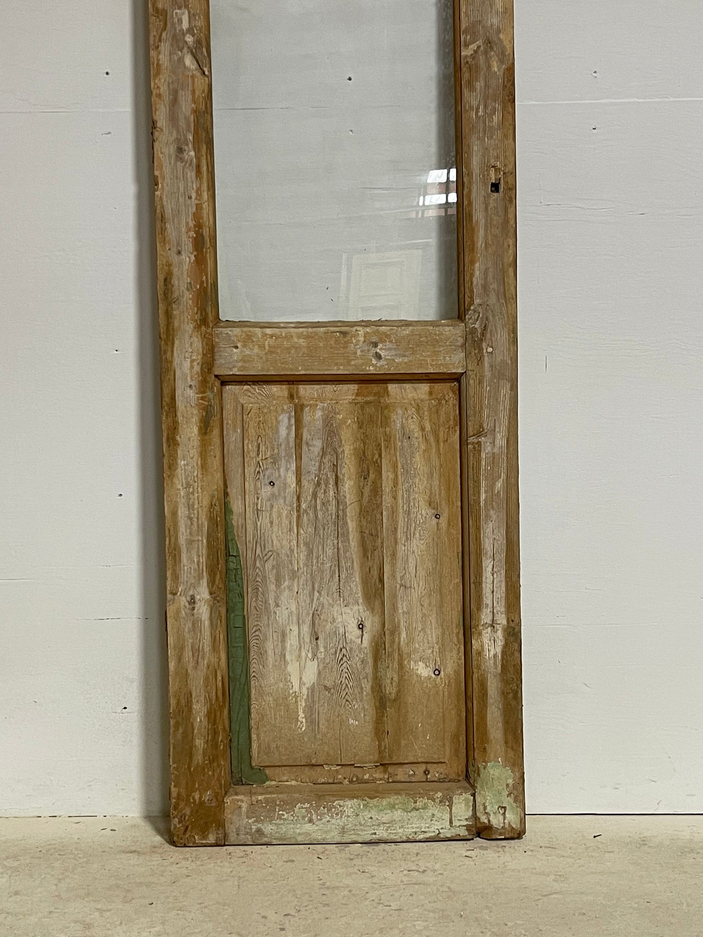 Antique French panel door with glass (89.25x23) G1405s