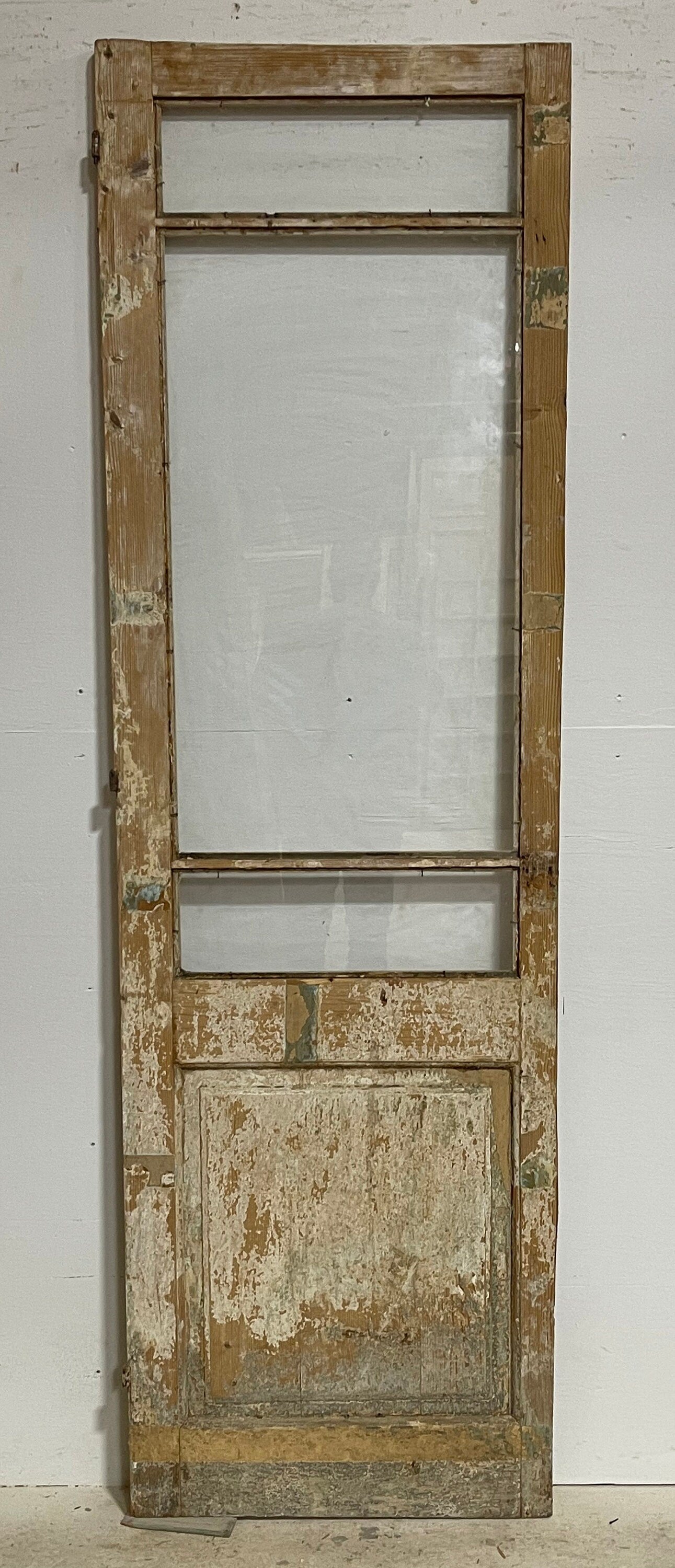 Antique French panel door with glass (86.25x26) G1256s