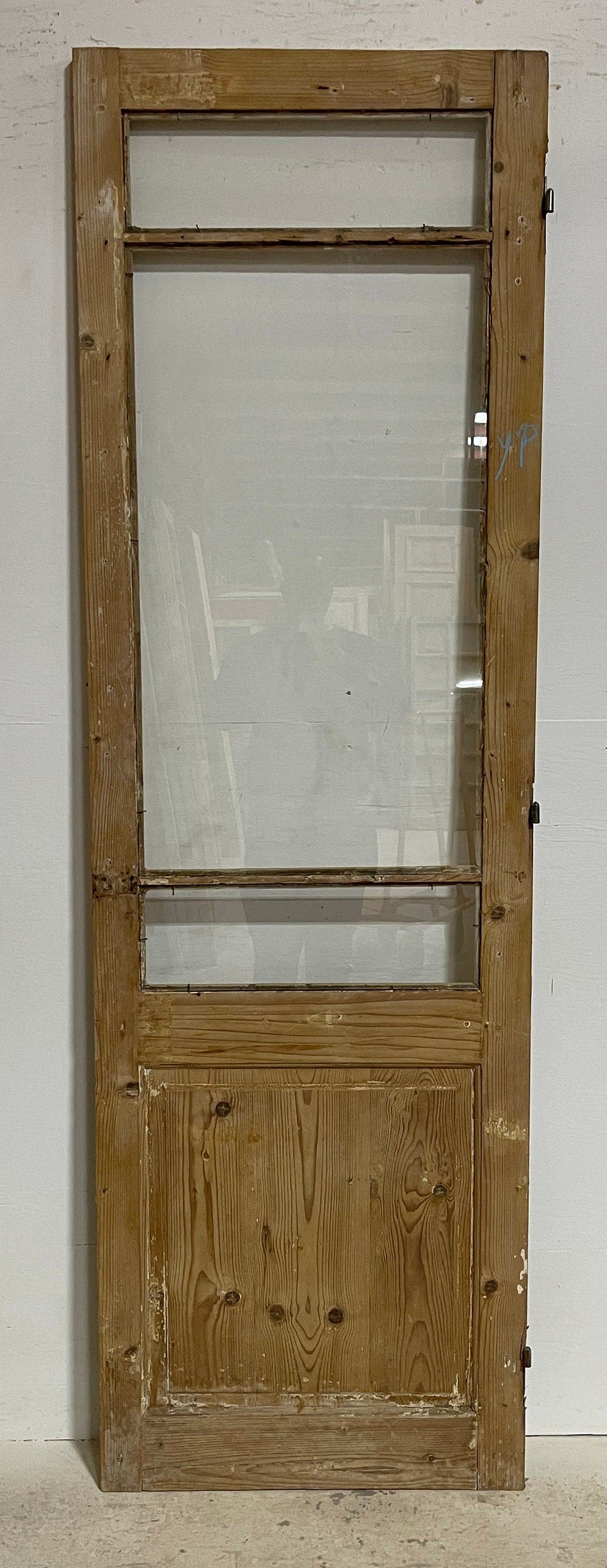 Antique French panel door with glass (86x26.75) G1254s