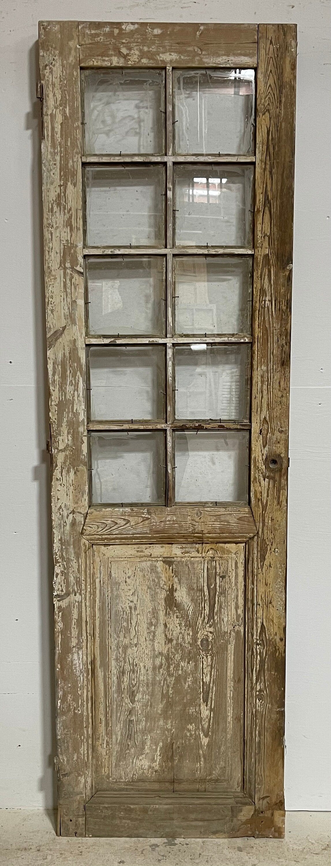 Antique French panel door with glass (82x24) G1488s