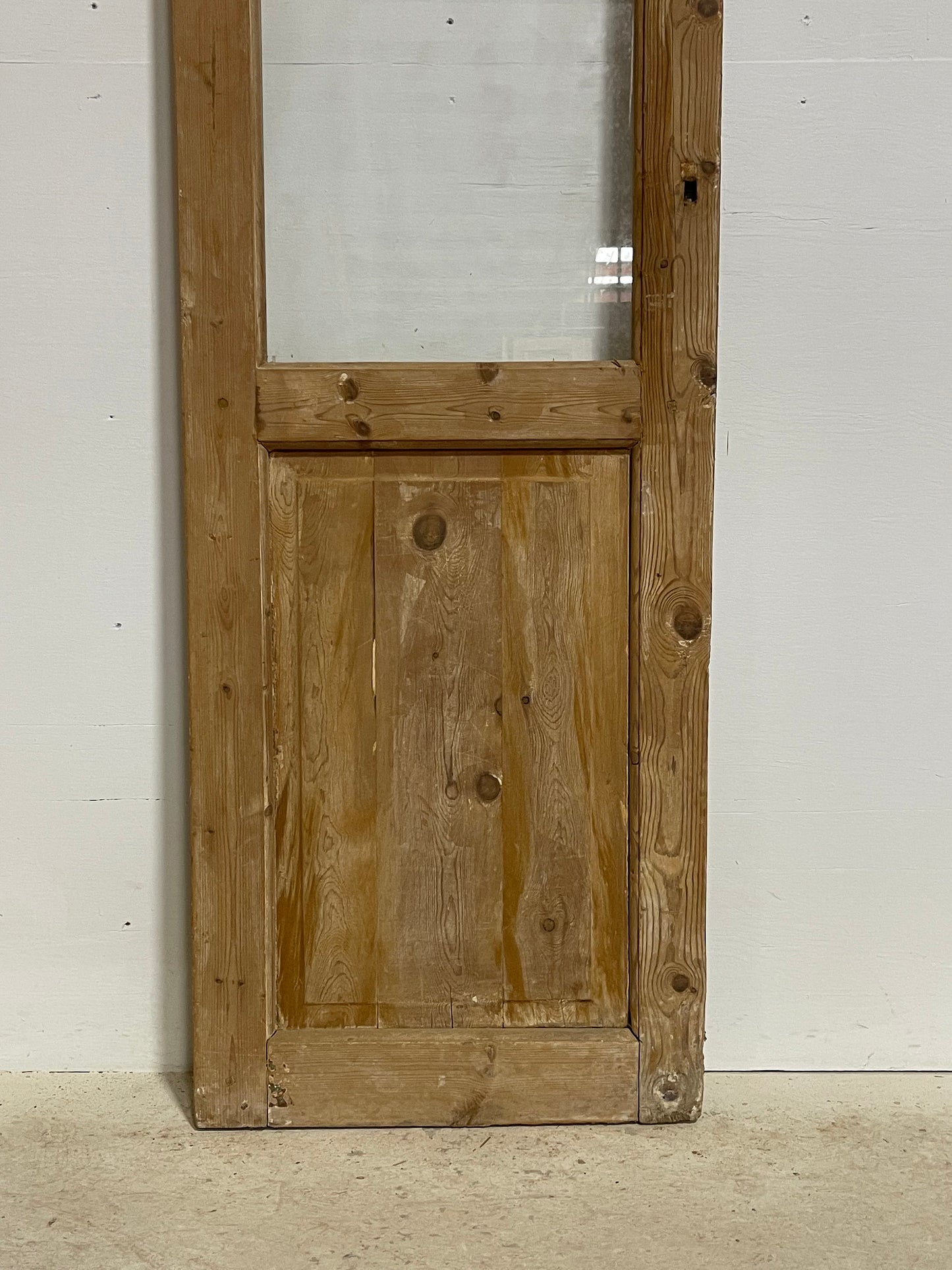 Antique French panel door with glass (90.25x23.75) G1473s