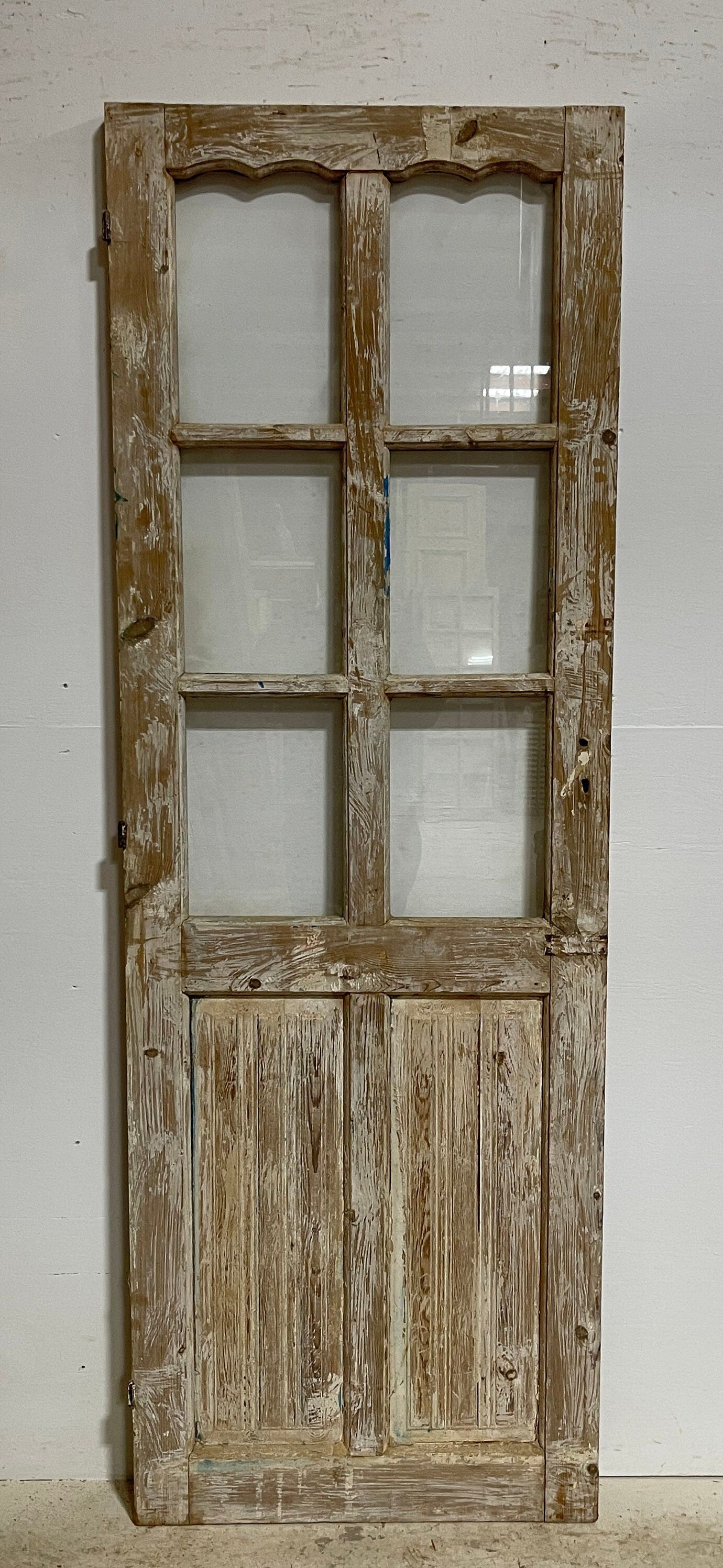 Antique French panel door with glass (82.25x28) G1160s