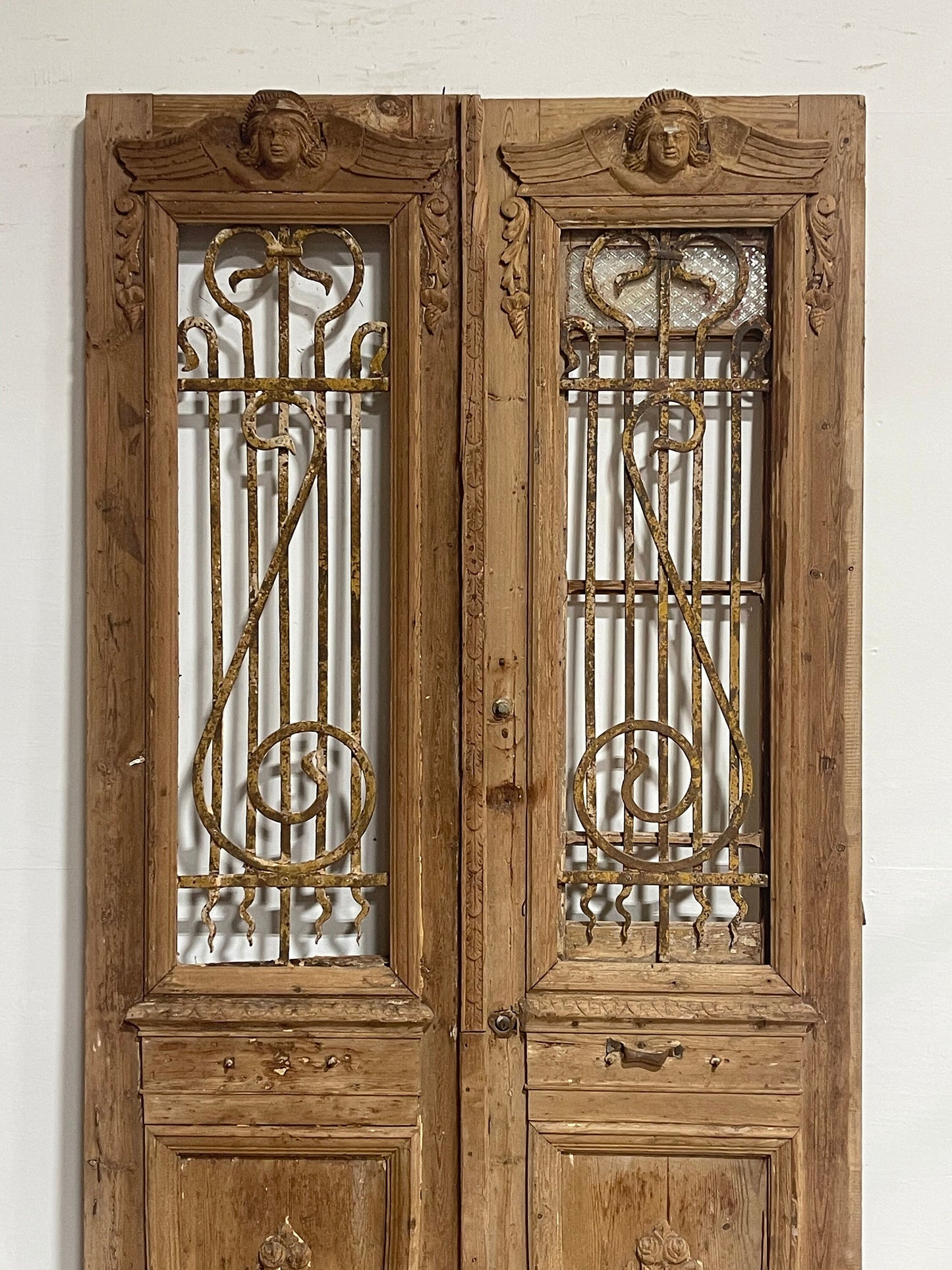 Antique French panel doors with metal (96.5x48.25) H0024As