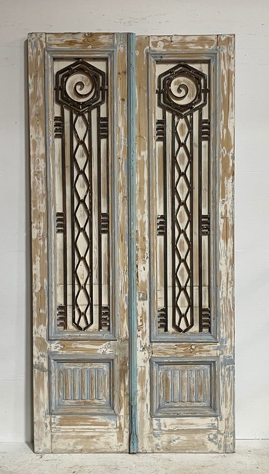 Antique French panel doors with metal (98.25x48) H0013s