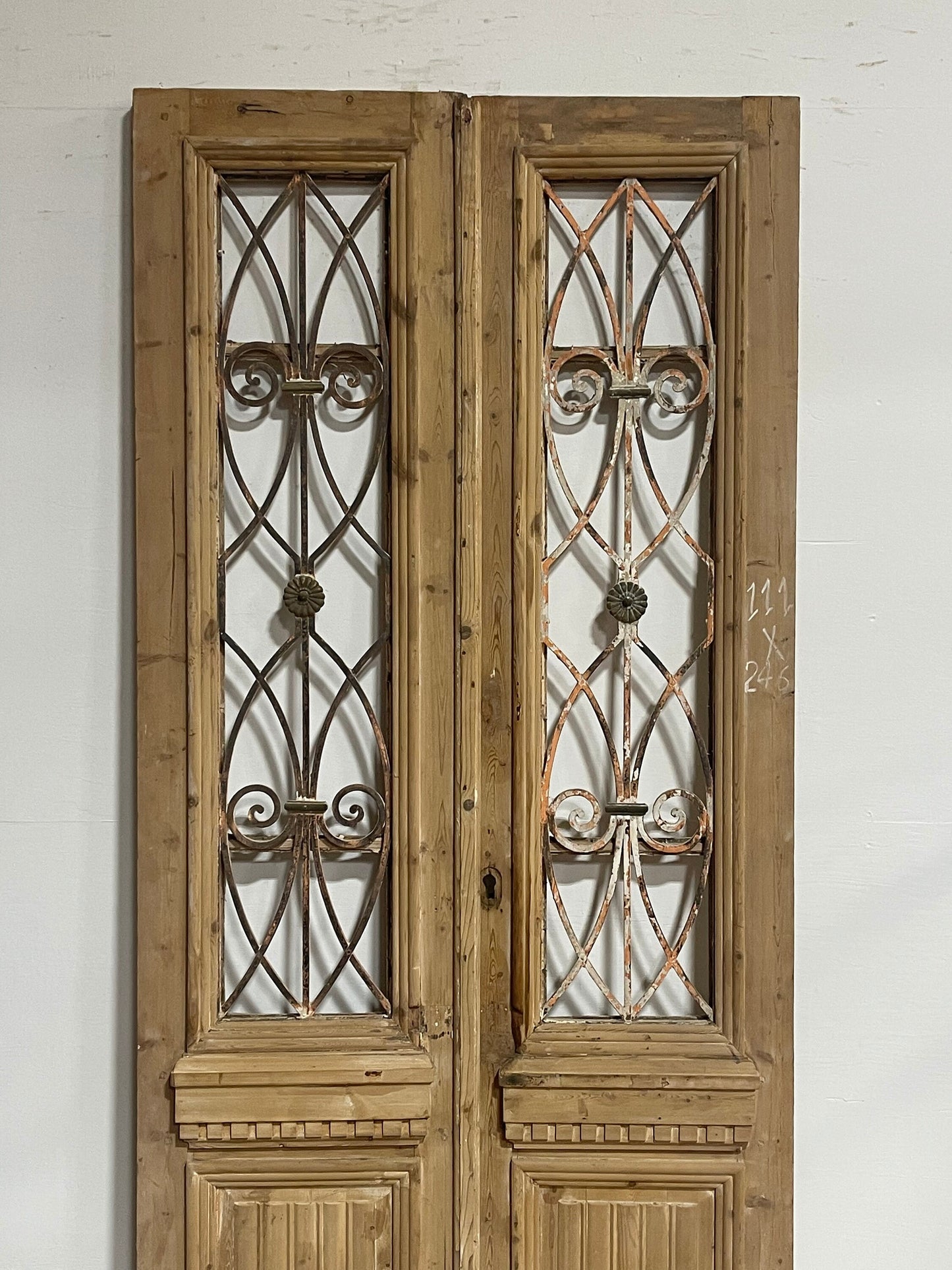 Antique French panel doors with metal (96x43.5) H0021s