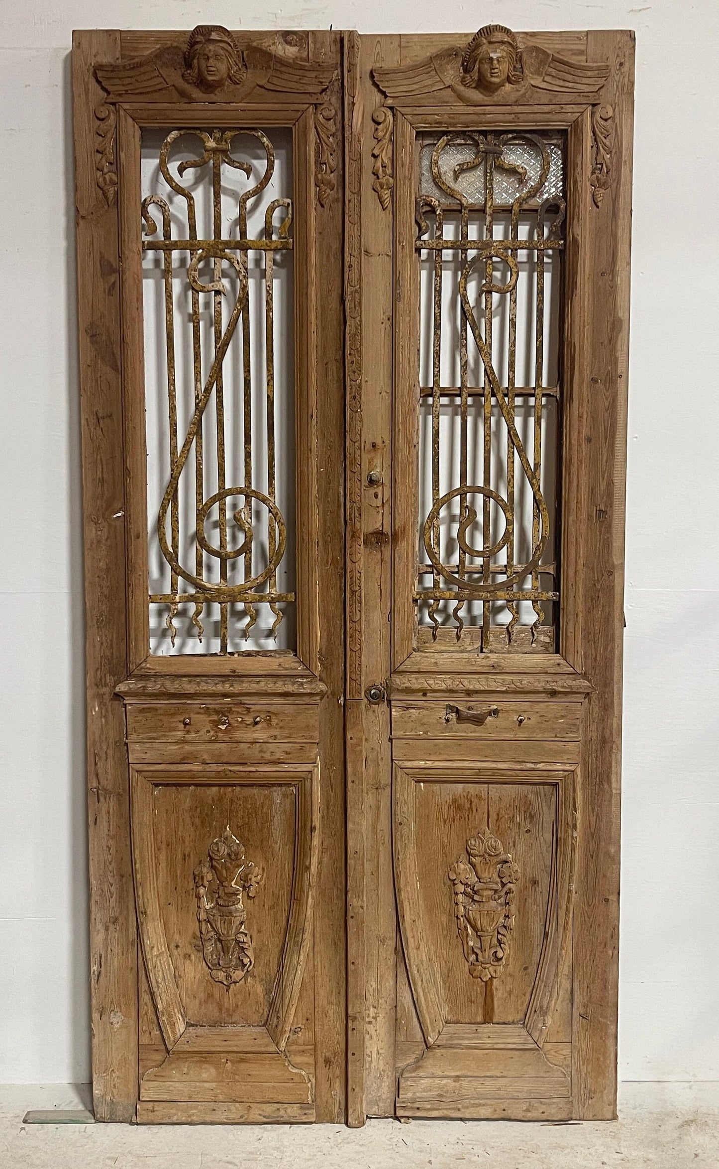 Antique French panel doors with metal (96.5x48.25) H0024As